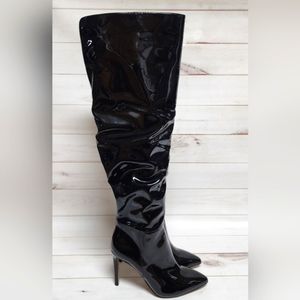 New INC Women's Iyonna Over-The-Knee Black Patent Slouch Boots Size 7 M